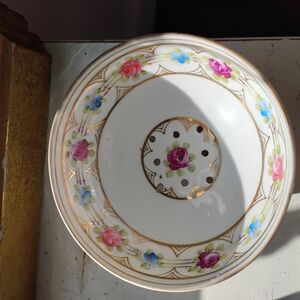 Nippon Floral Porcelain Fruit Bowl with Gold Accents